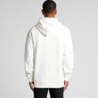 Person wearing a plain white hoodie, shown from the back against a light gray background.