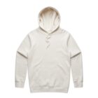 Plain white hooded sweatshirt with drawstrings and a front pocket on a white background.