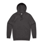 Plain black hooded sweatshirt with front pocket, laid flat on a white background.