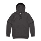 A plain black hoodie with a front pocket and drawstring hood, laid flat on a white background.