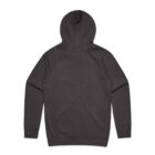 A plain black hooded sweatshirt, shown from the back against a white background.