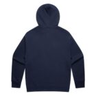 Plain navy blue hoodie shown from the back against a white background.
