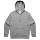Gray hoodie with a front zipper and kangaroo pocket, laid flat on a white background.