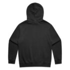 Black hooded sweatshirt shown from the back on a plain white background.