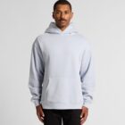 Man wearing a light gray hoodie with a front pocket, standing against a plain background.