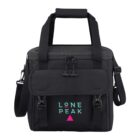 Black bag with Lone Peak logo and shoulder strap, front flap with buckles.