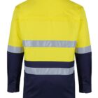 High-visibility yellow and navy shirt with silver reflective stripes on back and sleeves.