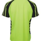 Bright green and black short-sleeve athletic shirt shown from the back.