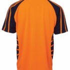 Orange short-sleeve sports jersey with navy blue accents, shown from the back.