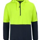 Yellow and black colorblock hoodie with a front zipper and drawstring hood.