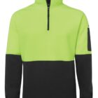 A neon yellow and black quarter-zip pullover with a high collar and sleeve pocket.