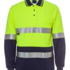 High-visibility yellow and navy long-sleeve shirt with reflective silver stripes.