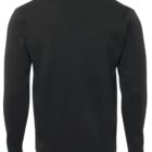 Back view of a plain black long-sleeve sweater against a white background.