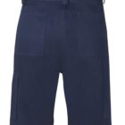 Navy blue work shorts shown from the back with large patch pockets and belt loops.