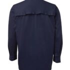 Navy blue long-sleeve button-up shirt viewed from the back.