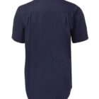 Navy blue short-sleeve button-up shirt shown from the back.
