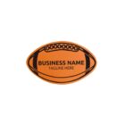 An orange and black oval logo resembling a football. The center features placeholder text BUSINESS NAME and TAGLINE HERE.