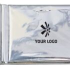Silver foil wrapper with a blank space for a logo. It features a generic emblem and the words YOUR LOGO printed in black.