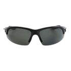 Black wraparound sports sunglasses with dark lenses, viewed from the front.