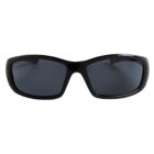 Black wraparound sunglasses with dark lenses, shown from the front.