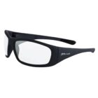 Black safety glasses with clear lenses and JBs wear logo on the side arm.