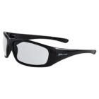 Black wraparound sunglasses with thick frames and JBs wear logo on the temple.