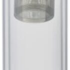 A clear glass tea infuser bottle with a bamboo lid. The bottle has a silver stainless steel infuser suspended inside, designed for steeping loose leaf tea.
