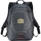 Black backpack with STEALTH audio cables logo in gold on the front pocket.