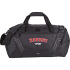 Black duffel bag with Xanadu Sport logo in red and white on the front.