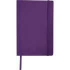 A purple notebook with a matching elastic band closure and a ribbon bookmark, shown in a vertical position.