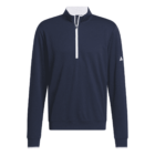 Navy blue Adidas quarter-zip pullover with white zipper and collar accents.