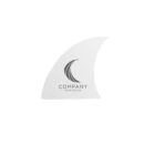 A logo design features a stylized wave within a curved shape, resembling a shark fin. Below the wave is the word COMPANY and the placeholder text YOUR TAGLINE. The design is simple and monochromatic against a white background.
