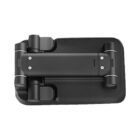 Black adjustable door hinge with a rectangular base, viewed from above on a white background.