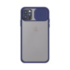 IPhone with a blue case and a sliding camera cover in the closed position.