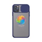 Phone case with blue edges, sliding camera cover, and a colorful geometric logo labeled Origami.