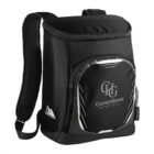 Black backpack with Cornerstone Hospital logo and front zip pocket, displayed on white background.