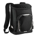 Black backpack with a front zip pocket and adjustable padded shoulder straps.