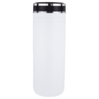 White travel tumbler with a black lid, shown against a plain background.