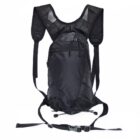 The Hydration Backpack with Bladder in Black features a sleek design, built-in bladder, mesh shoulder straps, adjustable waist and chest buckles, and a front zippered pocket for convenience.
