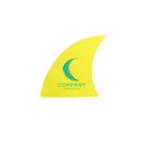 Yellow surfboard fin with a stylized wave logo. The design includes the word COMPANY and a tagline. The fin is set against a plain white background.