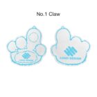 Illustration of two white paw-shaped stickers with light blue outlines. The paws have a central logo design featuring a hand and the words LOGO DESIGN. Text above reads No.1 Claw.