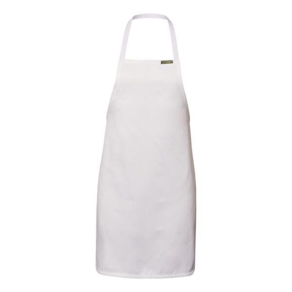 A plain white apron with a neck strap and no visible pockets, shown against a white background.