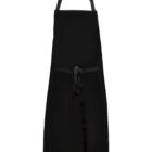 A plain black apron with a neck strap and waist ties, displayed on a white background.