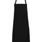 Plain black apron with adjustable neck strap, displayed on a white background.