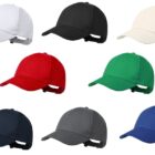 Eight baseball caps in different colors, arranged in two rows on a white background.
