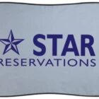 Gray sunshade with STAR RESERVATIONS and a star icon in blue text.