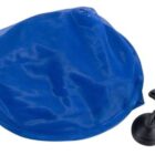 Blue fabric disc with two black suction cups next to it on a white background.