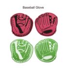 Four illustrated images of baseball gloves are displayed. The upper two are red, featuring COMPANY written on a baseball. The lower two are green, with DENTAL PLUS written on a baseball. The text Baseball Glove appears above.