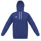 Blue hooded sweatshirt with white drawstrings and a small white logo on the left chest.