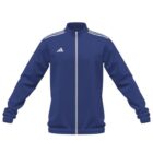 Blue zip-up track jacket with white stripes on shoulders and a small white logo on the chest.